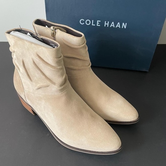 Nib Cole Haan Ankle Booties Maple WR Birch Beige Suede - Picture 5 of 12